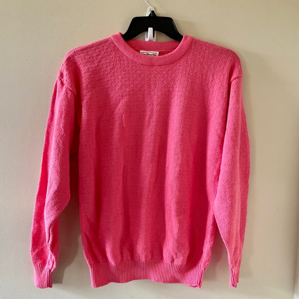 Vintage EUC Talbots Knit Crewneck Bright Pink Sweater Large